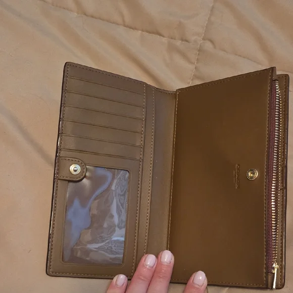 COACH Brown Signature Floral Continental Wallet with Orange & Yellow Blooms - Picture 10 of 14